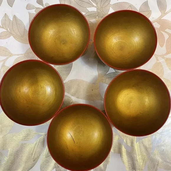 Set Of 13+Vintage Russian (USSR) Khokhloma Hand Painted  Wooden Jars Bowls Plate - Picture 2 of 15